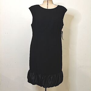 NWT Evan Picone Black Sheath Sleeves Dress with Ruffle Hem - Size 12